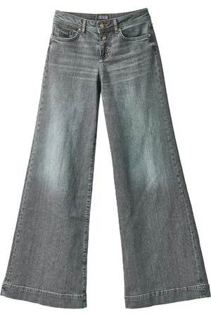 VERSACE Femme, Jeans, Gris, Taille: W28 Pantalon Denim Taille Basse Jambes Larges