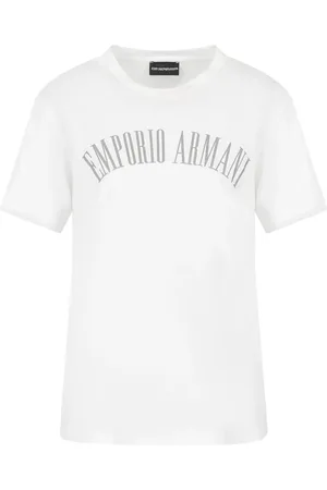 Emporio Armani Femme, Tops, Blanc, Taille: 40 FR T-shirt en coton avec logo frontal