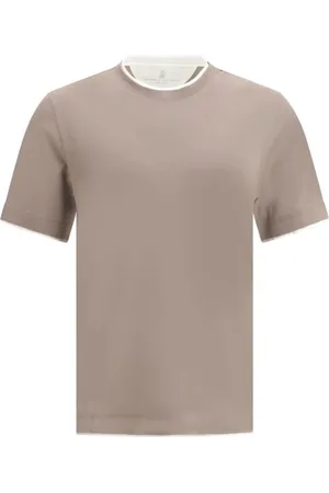Brunello Cucinelli Homme, Tops, Rose, Taille: S T-shirt en Coton à Motif Monochrome