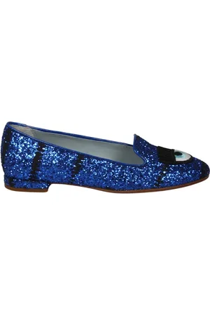 Chiara Ferragni Femme, Chaussures, Bleu, Taille: 36 EU Ballerines Pailletées avec Patches Brodés