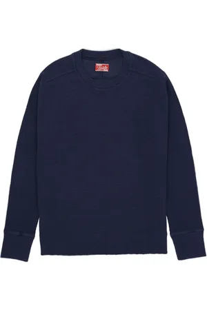 FORTELA Homme, Sweatshirts et sweats à capuche, Bleu, Taille: L Pull col rond en jersey gaufre bleu