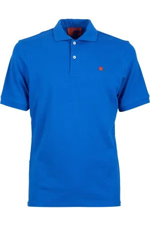 Gallo Homme, Tops, Bleu, Taille: S Polo en coton bleu clair uni pour hommes avec sous-col multicolore