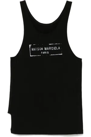 Maison Margiela Femme, Tops, Noir, Taille: 36 FR Débardeur Noir avec Logo Imprimé