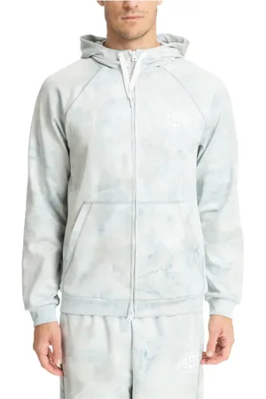 EA7 Homme, Sweatshirts et sweats à capuche, Bleu, Taille: M Sweat à Capuche Abstrait Multicolore avec Cordon et Fermeture Éclair