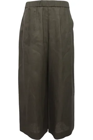 Max Mara Femme, Pantalons, Vert, Taille: 38 FR Pantalon large en lin avec taille élastique