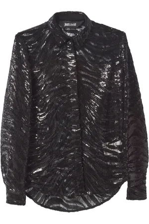Roberto Cavalli Femme, Blouses et Chemises, Noir, Taille: 36 FR Chemise à Manches Longues en Dentelle Tigre