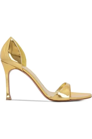 Amina Muaddi Femme, Chaussures, Jaune, Taille: 37 1/2 EU Sandales Dorées avec Talon Aiguille