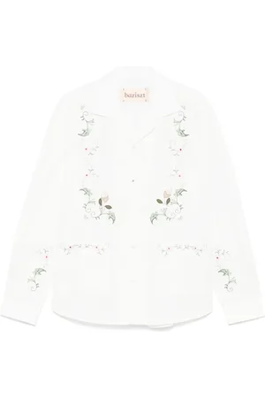 Baziszt Homme, Chemises, Blanc, Taille: M Chemise Blanche Brodée Florale