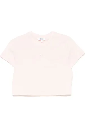 Maison Kitsuné Femme, Tops, Rose, Taille: 36 FR T-shirt Crop Top Rose Poudré à Col Rond