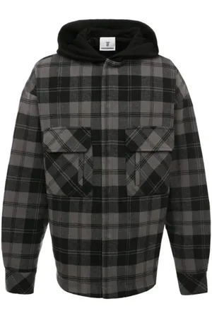 DIEGO VENTURINO Homme, Vestes, Gris, Taille: L Veste à Capuche à Carreaux avec Poches