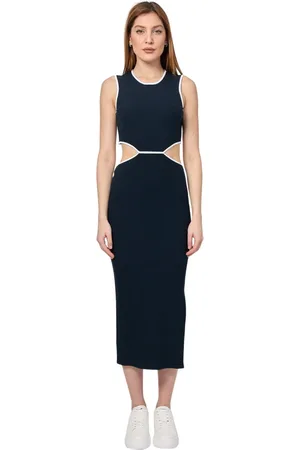 Emporio Armani Femme, Robes, Bleu, Taille: 42 FR Robe Bleue Côtelée avec Découpe