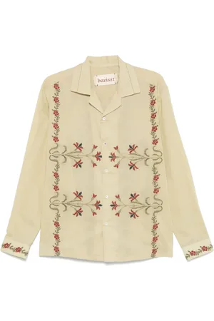 Baziszt Homme, Blouses et Chemises, Vert, Taille: 40 FR Chemise boutonnée brodée florale