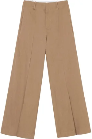 ALYSI Femme, Pantalons, Brun, Taille: 38 FR Pantalon Large en Lin Élastique