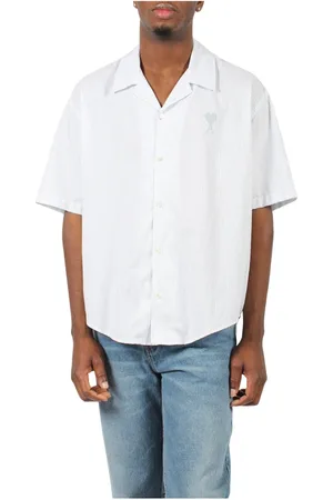 Ami Homme, Chemises, Blanc, Taille: M Chemise Rayée Boxy avec Logo Cœur