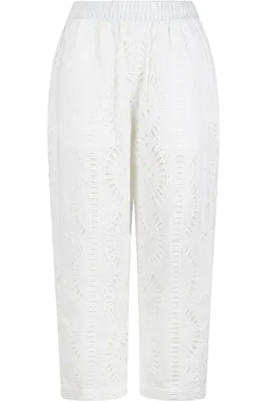 CHARO RUIZ IBIZA Femme, Pantalons, Blanc, Taille: 40 FR Pantalon en coton à texture brodée
