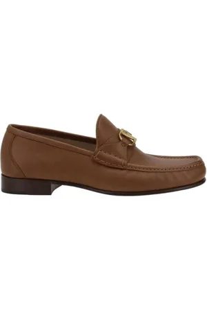 VALENTINO GARAVANI Homme, Chaussures, Brun, Taille: 42 EU Mocassins en Cuir avec Talon Bloc et Plaque VLogo