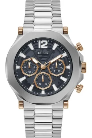 Guess Homme, Accessoires, Gris, Taille: ONE Size Montre Analogique en Acier Inoxydable Gris à Quartz