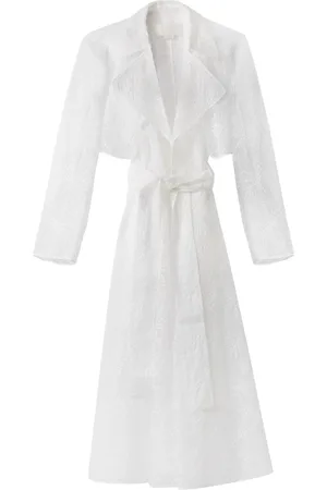GENNY Femme, Manteaux, Blanc, Taille: 38 FR Trench en Soie Brodé Orchidée