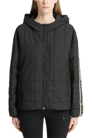 EA7 Femme, Vestes, Noir, Taille: 38 FR Veste à capuche zippée avec logo poches