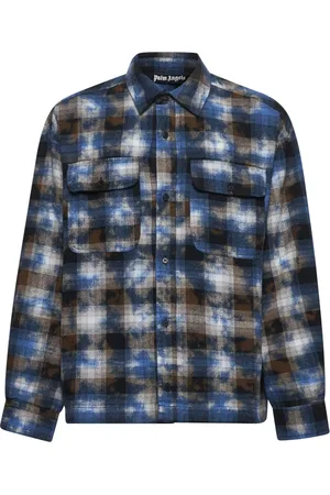 Palm Angels Homme, Chemises, Bleu, Taille: S Chemise à Carreaux Bleus avec Logo Imprimé