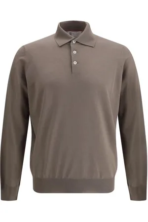 Brunello Cucinelli Homme, Tops, Brun, Taille: S Polo en Laine à Col Côtelé