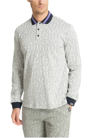 EA7 Homme, Tops, Gris, Taille: M Polo à Manches Longues avec Logo Imprimé