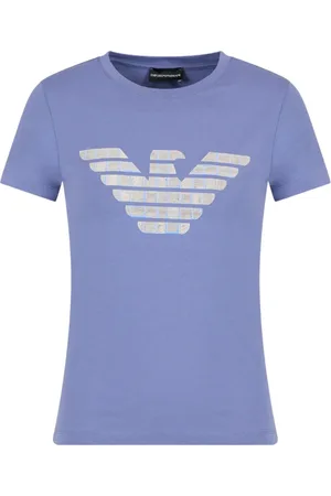 Emporio Armani Femme, Tops, Bleu, Taille: 42 FR T-shirt en coton avec logo frontal