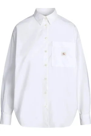 Calvin Klein Femme, Blouses et Chemises, Blanc, Taille: 40 FR Chemise en popeline de coton à manches longues