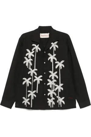 Baziszt Homme, Chemises, Noir, Taille: L Chemise Noire Brodée à Boutons