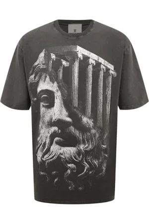 DIEGO VENTURINO Homme, Tops, Gris, Taille: S T-shirt Col Rond avec Impression Grèce Vintage