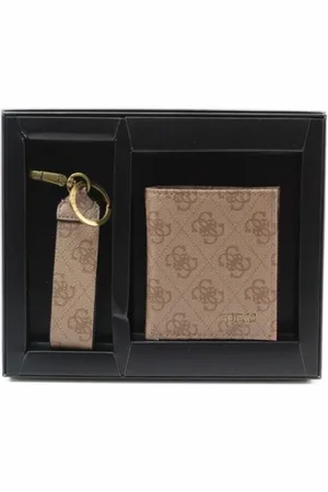 Guess Homme, Accessoires, Brun, Taille: ONE Size Portefeuille en Cuir & Porte-Clés Ensemble