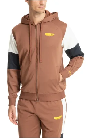 EA7 Homme, Sweatshirts et sweats à capuche, Brun, Taille: M Sweat à Capuche Multicolore à Motif