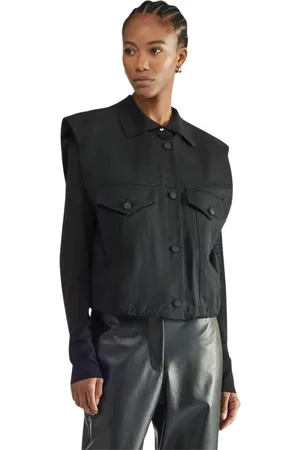 LIVIANA CONTI Femme, Vestes, Noir, Taille: 36 FR Gilet en Gabardine de Coton avec Épaules larges