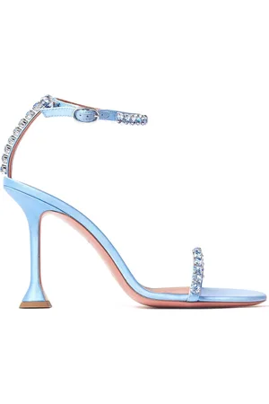 Amina Muaddi Femme, Chaussures, Bleu, Taille: 38 1/2 EU Sandales Glamour en Cristal