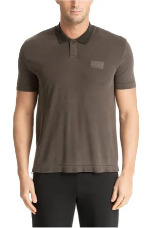EA7 Homme, Tops, Brun, Taille: M Polo Uni avec Détail Logo