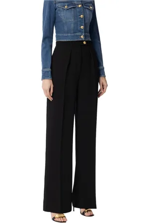 Elisabetta Franchi Femme, Pantalons, Noir, Taille: 44 FR Pantalon Palazzo Noir avec Boutons Dorés