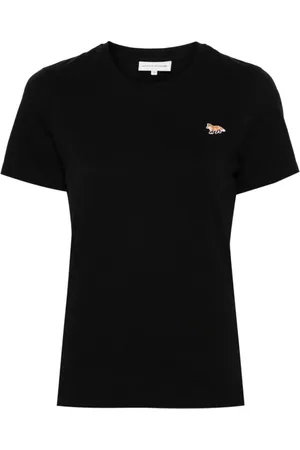 Maison Kitsuné Femme, Tops, Noir, Taille: 36 FR T-shirt Noir avec Patch Renard Signature