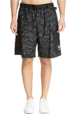 EA7 Homme, Shorts, Brun, Taille: M Shorts de Course Multicolores Abstraits avec Ceinture
