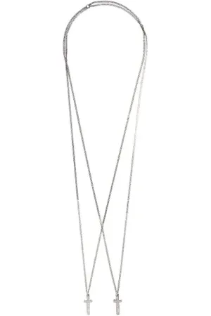 Dsquared2 Homme, Accessoires, Gris, Taille: ONE Size Collier Double Chaîne Pendentif Croix