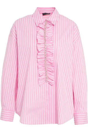 Liu Jo Femme, Blouses et Chemises, Rose, Taille: 42 FR Chemisier Rayé avec Col Kent