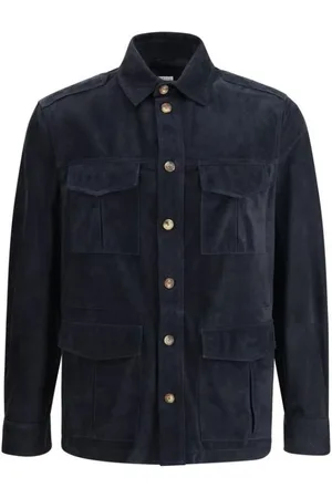 Brunello Cucinelli Homme, Vestes, Bleu, Taille: M Veste Chemise en Daim avec Poches à Rabat