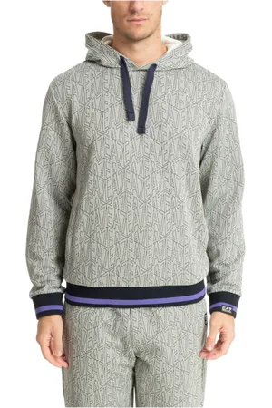 EA7 Homme, Sweatshirts et sweats à capuche, Gris, Taille: M Logo Sweat à Capuche Multicolore Poche