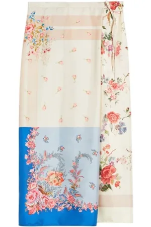 Max Mara Femme, Jupes, Multicolore, Taille: 36 FR Jupe Midi Portefeuille en Soie Imprimé Patchwork