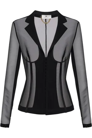 Elisabetta Franchi Femme, Vestes, Noir, Taille: 40 FR Veste en Tulle Noir avec Construction Bustier