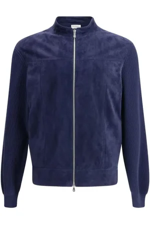 Brunello Cucinelli Homme, Vestes, Bleu, Taille: L Bomber de Luxe avec Matériaux Uniques