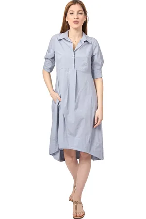 Alessia Santi Femme, Robes, Bleu, Taille: 40 FR Robe chemise grise à manches longues