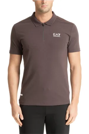 EA7 Homme, Tops, Brun, Taille: M Polo Uni avec Fermeture Éclair