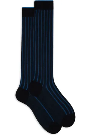 Gallo Homme, Sous-vêtements, Bleu, Taille: S Chaussettes longues en coton bleu pour hommes avec large côte.