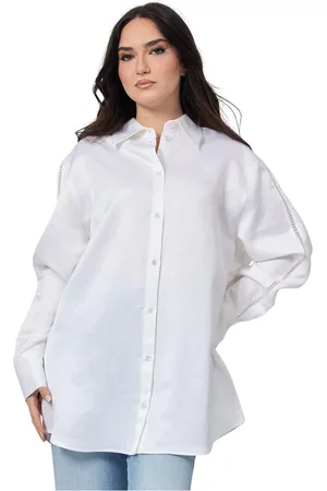 HUGO BOSS Femme, Blouses et Chemises, Blanc, Taille: 42 FR Chemise blanche oversize en coton avec détails sur les manches