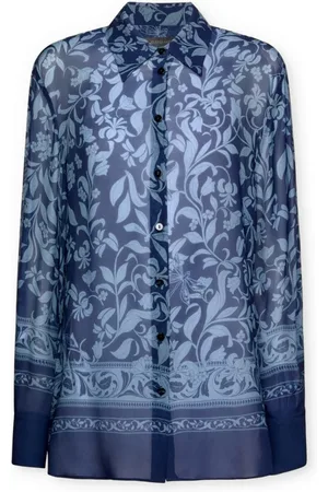 Elena Miro Femme, Blouses et Chemises, Bleu, Taille: 44 FR Chemise à imprimé feuillage